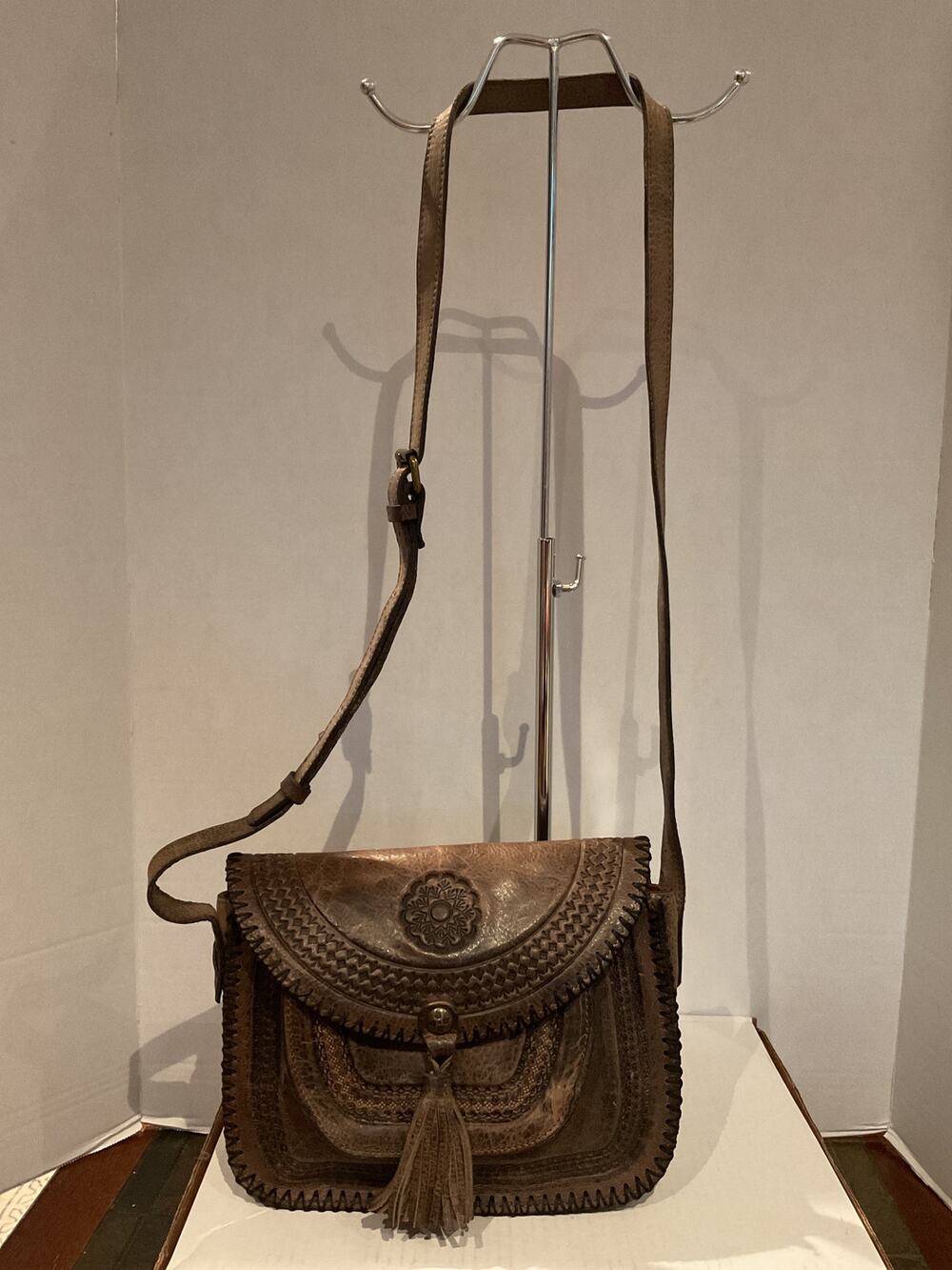 Patricia Nash - Beaumont Italian made Leather Fold over Flap Crossbody - Khaki